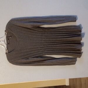 Daisy Fuentes Charcoal Ribbed knit Pleated Long Sleeve Sweater Dress S